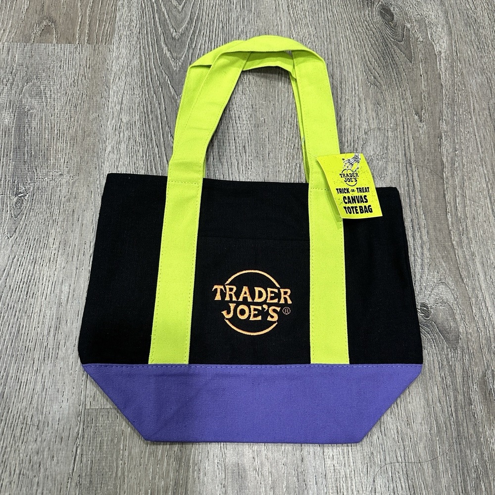 Trader Joes Mini Canvas Tote Bag Halloween Black Green Purple Trick-or-Treat